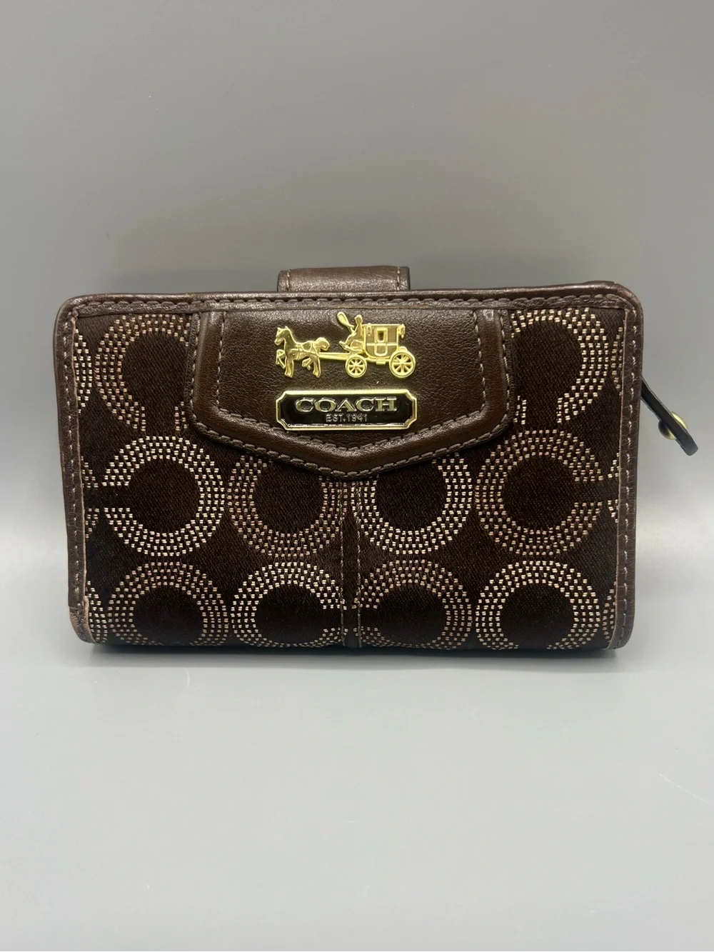 COACH Madison Brown Dotted Op Art Signature Zip Around Wallet Y2K Vintage